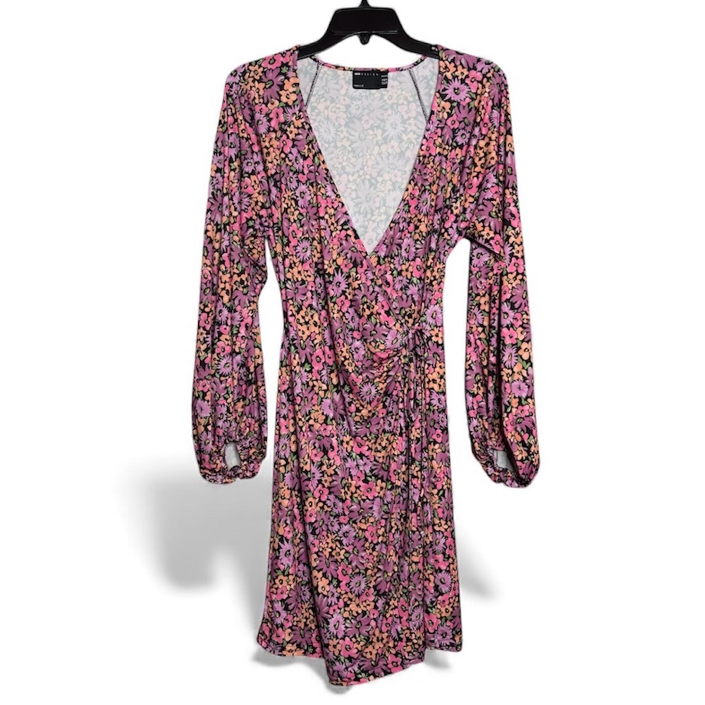 ASOS Design Maternity Floral Wrap Dress Balloon Sleeves Black Pink Purple 6